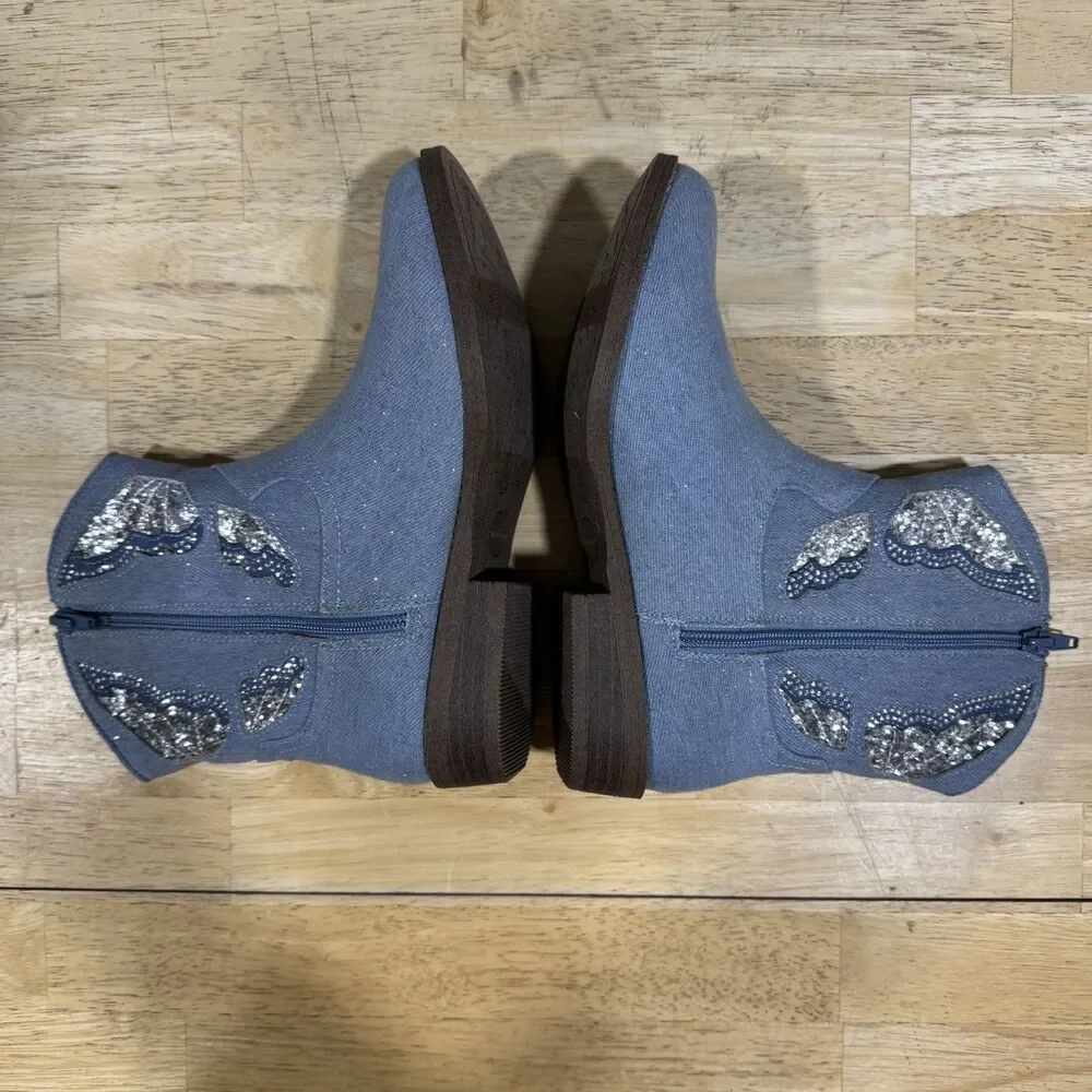 Madden Girl Misses Girls' MTINAA Denim Rhinestone Cowboy Short Boots Size 5 NEW